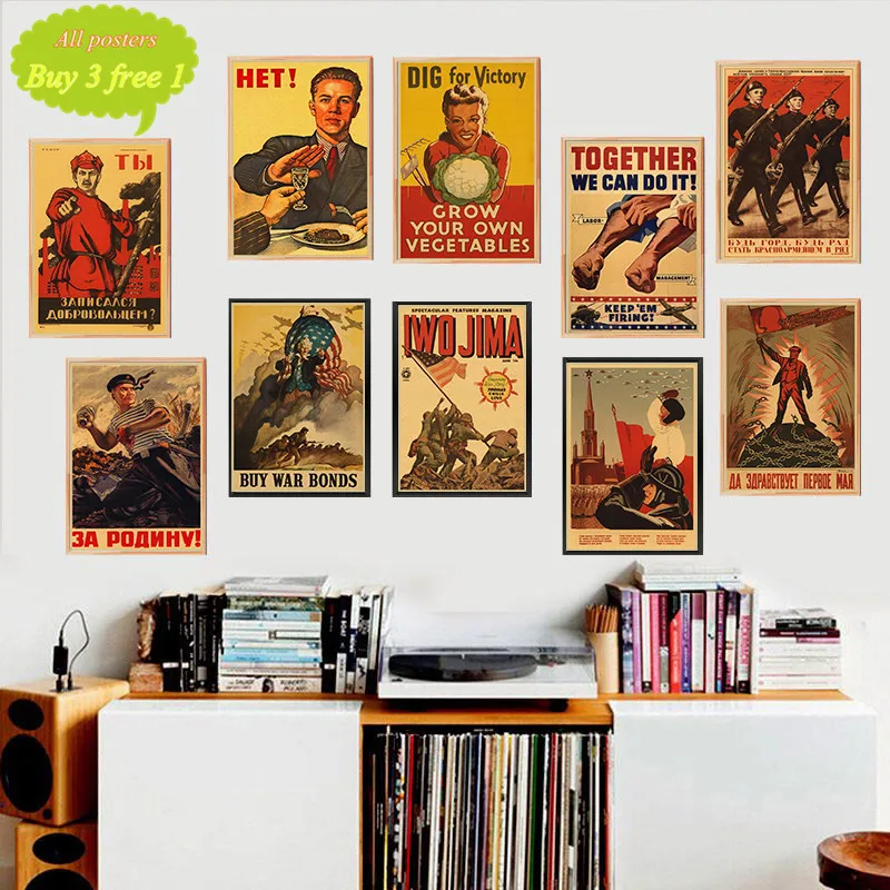 World War Ii Leninist Propaganda Politica Unione Sovietica Urss Poster Retro Kraft Paper Wall Decorativo