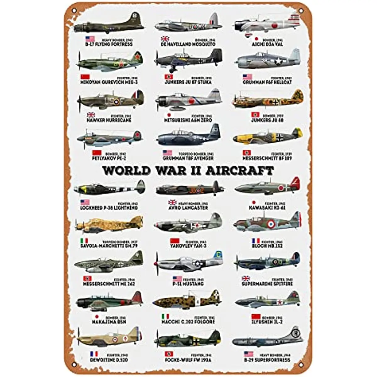 Retro Fighter Poster Metal Tin Sign World War Ii Aircraft Military Fans Poster Vintage Metal Plaque Wall Decor Metal Plate