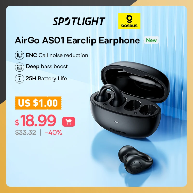 Baseus Airgo As01 Cuffie Wireless Auricolari Auricolari Bluetooth 5.3 2Mic Enc Hd Call Auricolari Con Riduzione Del Rumore Auricolari Sportivi