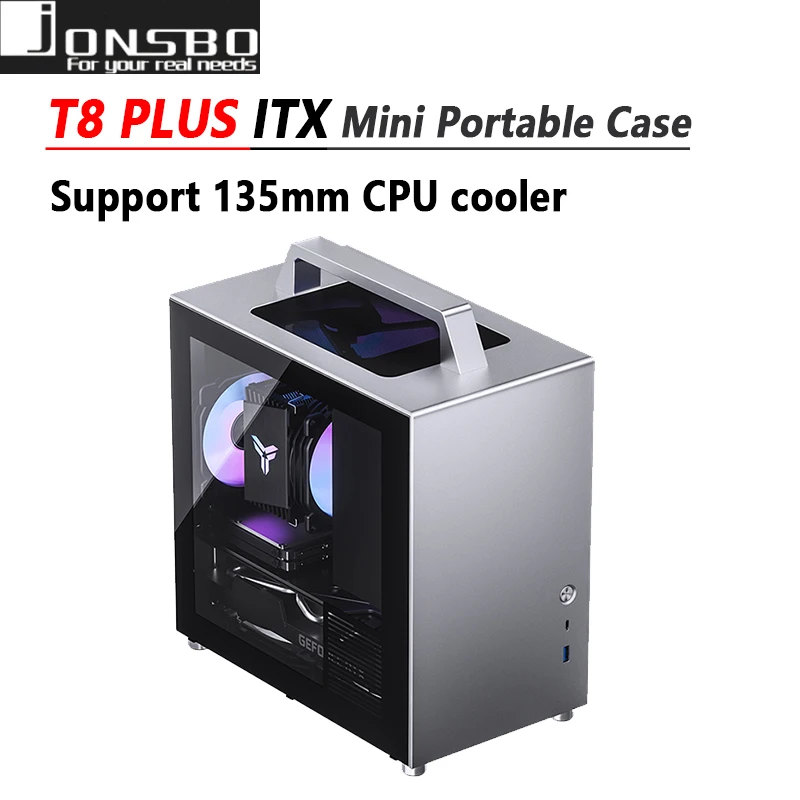 Jonsbo T8 Plus Mini Itx Custodia Per Pc Telaio In Alluminio Trasparente Laterale Portatile Scheda Madre Itx Alimentazione Atx Con Ventola Argb Da 14Cm