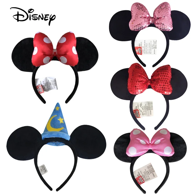 Disney Minnie Mouse Mickey Mouse Head Ears Girls Hair Bands Disney Princess Headdress Hoop Kawaii Plush Toys Christmas Gift