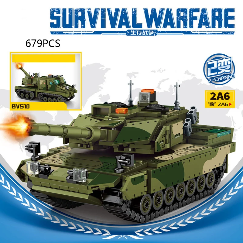 Military Leopard 2 A6 Main Battle Tank Build Block Ww2 Army Force Figure Bvs10 Blindato All Terrain Vehicle Brick 2 Cambia Giocattolo