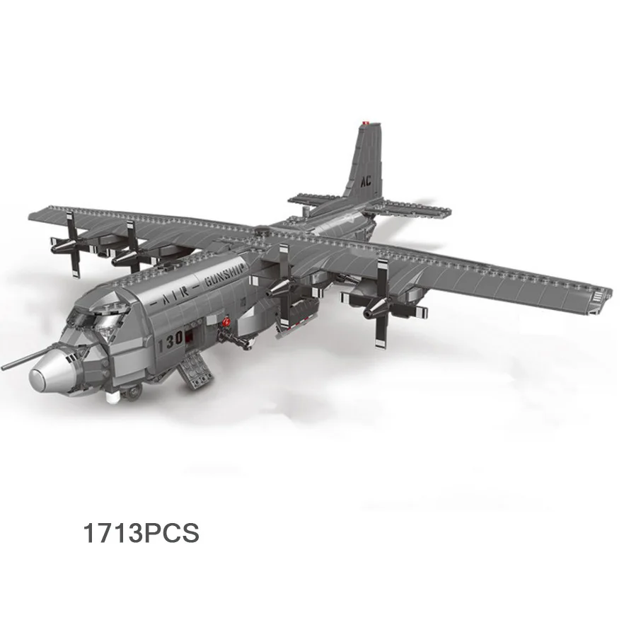 Veicolo Militare Moderno Degli Stati Uniti Ac-130 Modello Di Fucile Ad Aria Compressa Building Block Ww2 Army Force Figures Brick Fighter Planes Toy