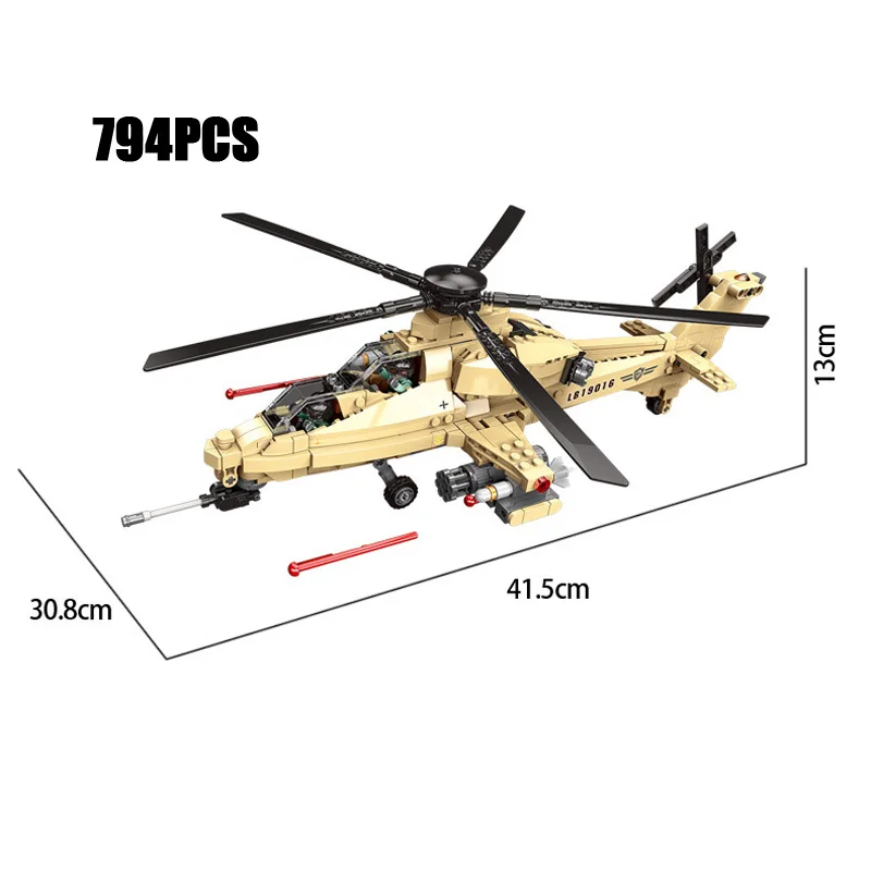 Cina Veicolo Militare Moderno Wz-10 Elicotteri Modello Building Block Ww2 Army Air Force Figure Brick Fighter Planes Toys