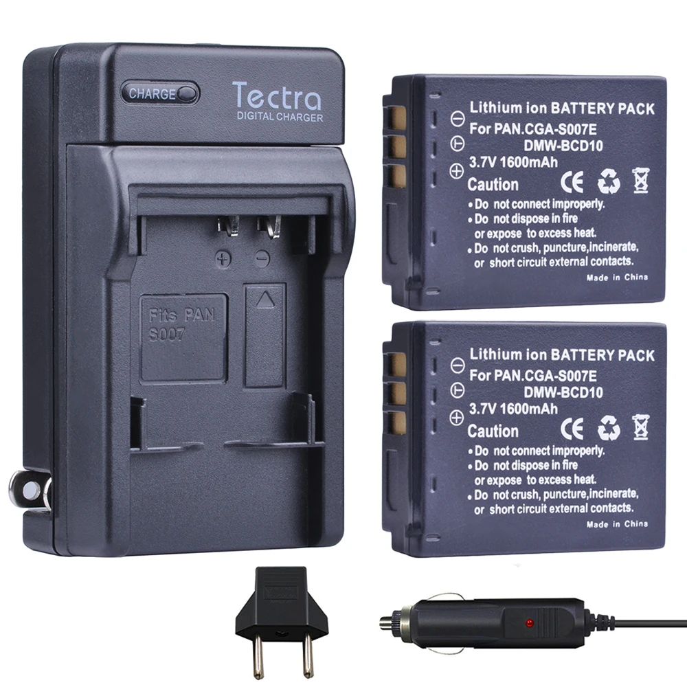 Tectra Dmw-Bcd10 Cga-S007E Batteria + Caricabatterie Digitale Per Panasonic Lumix Dmc-Dmc-Tz1 Dmc-Tz1Bk Dmc-Tz1Bs Dmc-Tz3Eb-K Dmc-Tz2