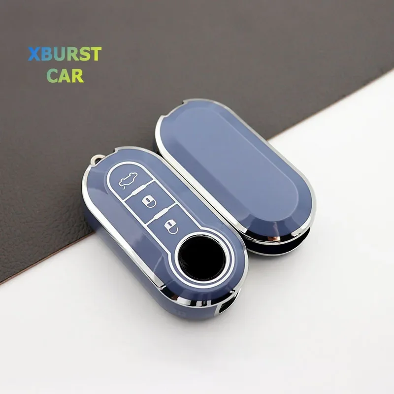 Tpu Silver Edge Shell Fob Per Fiat Ducato 500 500L Panda Grande Punto Lancia Musa Car Flip Key Case Cover Accessori