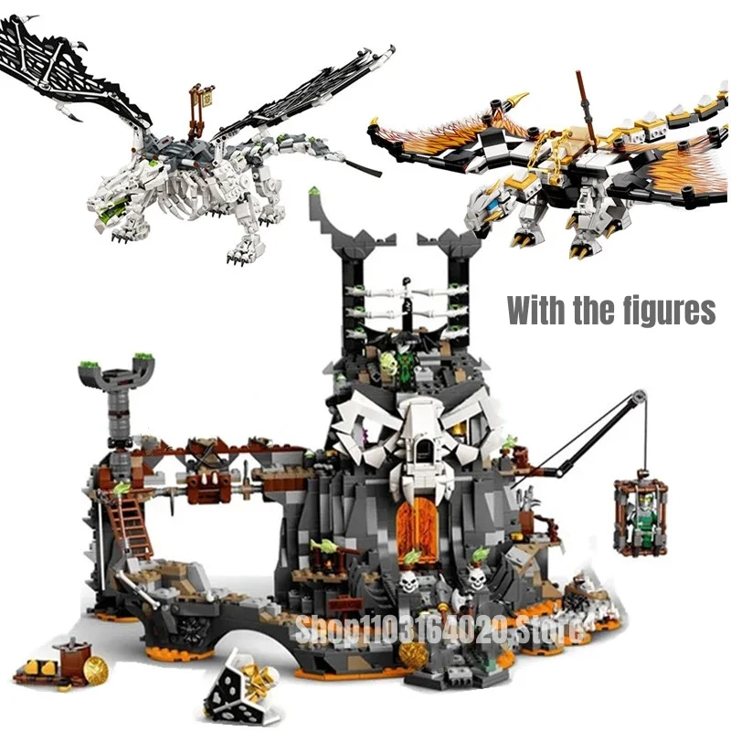 Moc Golden Ultra Dragon Building Blocks Teschio Mago Dungeons Mech Fit 71720 71722 Mattoni Giocattoli Per Bambini