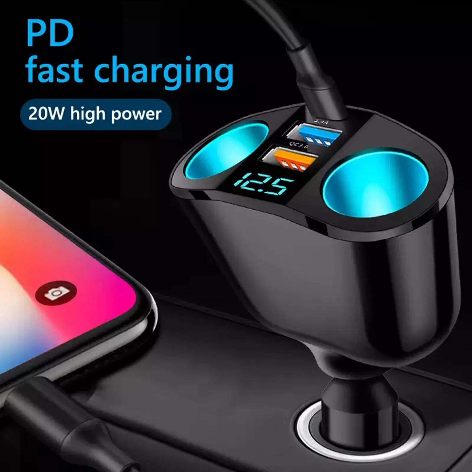 Nuovo Auto Qc3.0 Ricarica Rapida Dual Usb Caricabatteria Da Auto Accendisigari Display Auto Digitale Una Ricarica Due Multifunzionali Dr F2B3