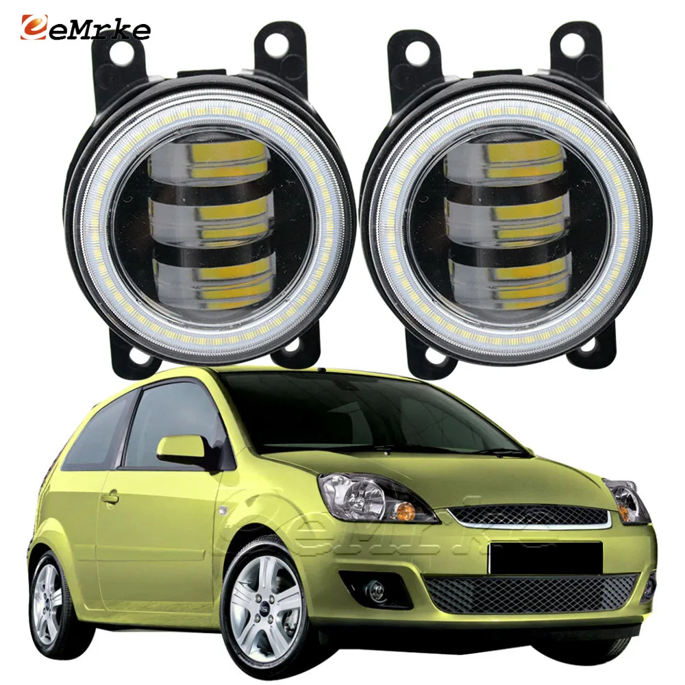 2Pcs Fari Fendinebbia Per Auto Gruppo Faro Anteriore Per Ford Fiesta Mkv/Vi 2005 2006 2007 2008 Led Angel Eye Drl Lampada Di Marcia Diurna