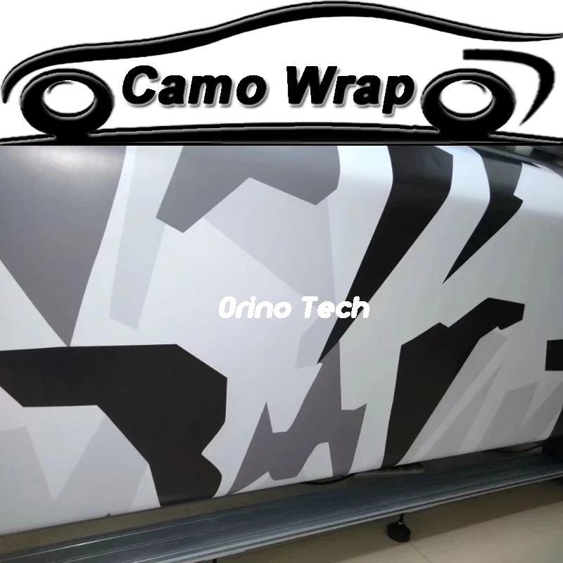 Nero Grigio Arctic Camouflage Vinile Car Wrapping Con Air Uscita Camouflage Camion Moto Car Styling Sticker Pellicola Avvolge