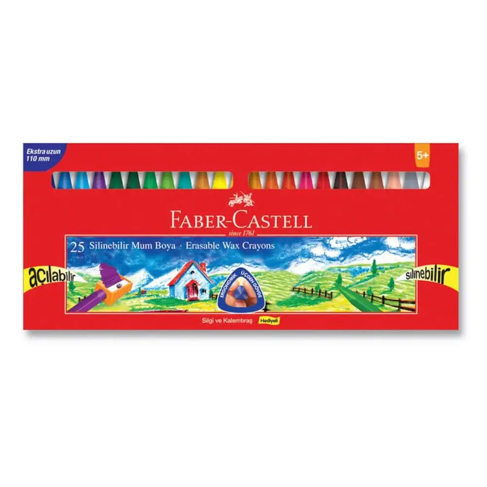 Faber Castell Pastello A Cera Cancellabile Con Vernice Pastello 25 Gomma + Temperamatite