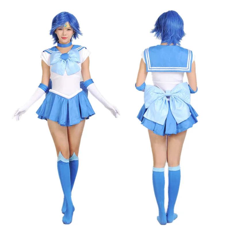 Anime Cosplay Sailor Stars Sailor Mercury Dress Con Parrucca Blu Costume Cosplay Di Halloween