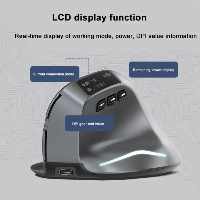 Mouse Verticale Mouse Wireless Ricaricabile Pc Rgb Mouse Da Gioco Ergonomico 3200Dpi Mouse Verticale 8 Pulsanti Laptop Pc Gamer Mouse