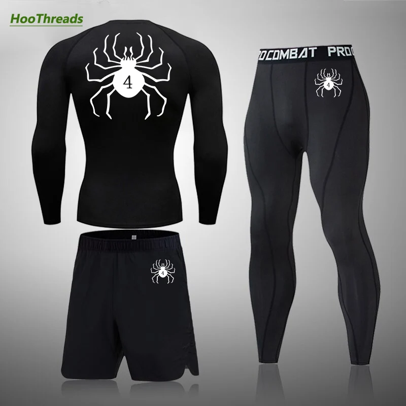 Anime H X H Spider Print Compression Set Per Uomo 3 Pezzi Athletic Active Workout Fitness Suit Undershirts Leggings Pantaloni Shorts