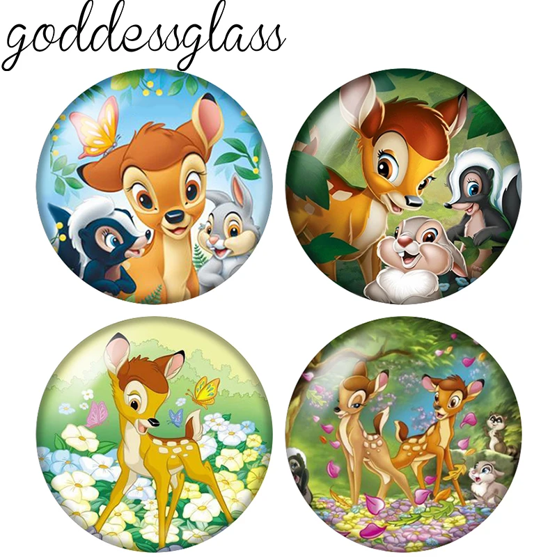 Disney Cute Bambi Thumper Flower Fulvo 12Mm/18Mm/20Mm/25Mm Round Photo Glass Cabochon Flat Back Making Risultati Per Bracciali
