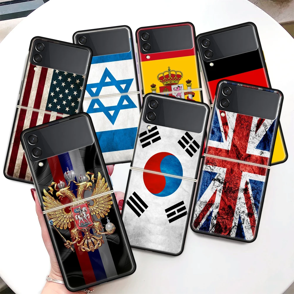 Bandiera Nazionale Ru Fr Uk Custodia Rigida Per Pc Trasparente Per Samsung Galaxy Z Flip 5 4 3 5G Flip3 Flip4 Flip5 Fundas Personalizzati