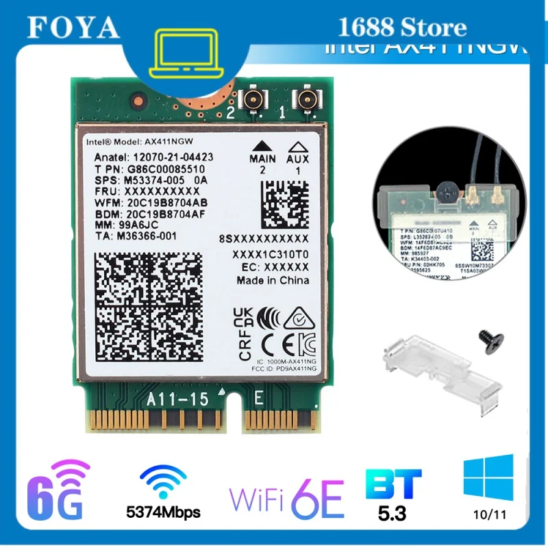 Wifi 6E Tri Band Intel Ax411 Cnvio2 Per Bluetooth5.3 2.4G/5G/6G Wireless Wi-Fi Network Car 802D. 11Ax/Ac Laptop/Pc Per Win 10 11