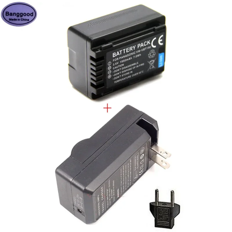 1950Mah Vw-Vbt380 Vwvbt380 Vw-Vbt190 Vwvbt190 Batteria Della Fotocamera + Caricabatterie Ca Per Panasonic Hc-V770 Hc-V800 Hc-V380 Hc-V260 Hc-V380