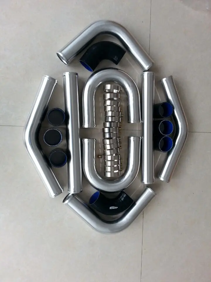 Nuovo Kit Tubo Turbo Intercooler Universale In Alluminio Da 2.5 "64Mm + Tubo Nero