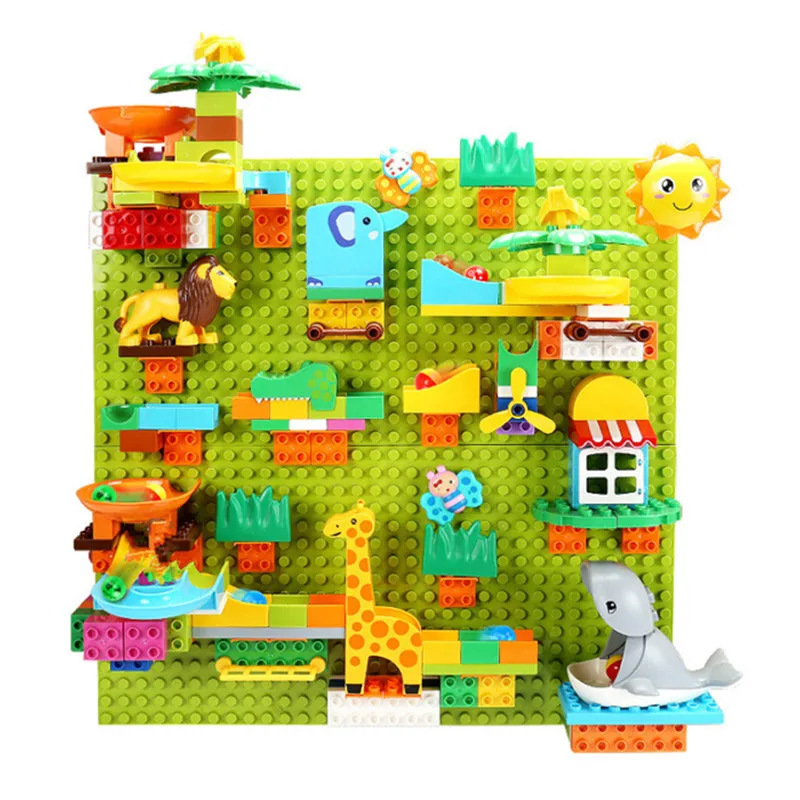 200Pcs Big Marble Run Building Blocks Wall Jungle Animal Slide Rolling Ball Maze Track Diy Girl Boy Toys Gift