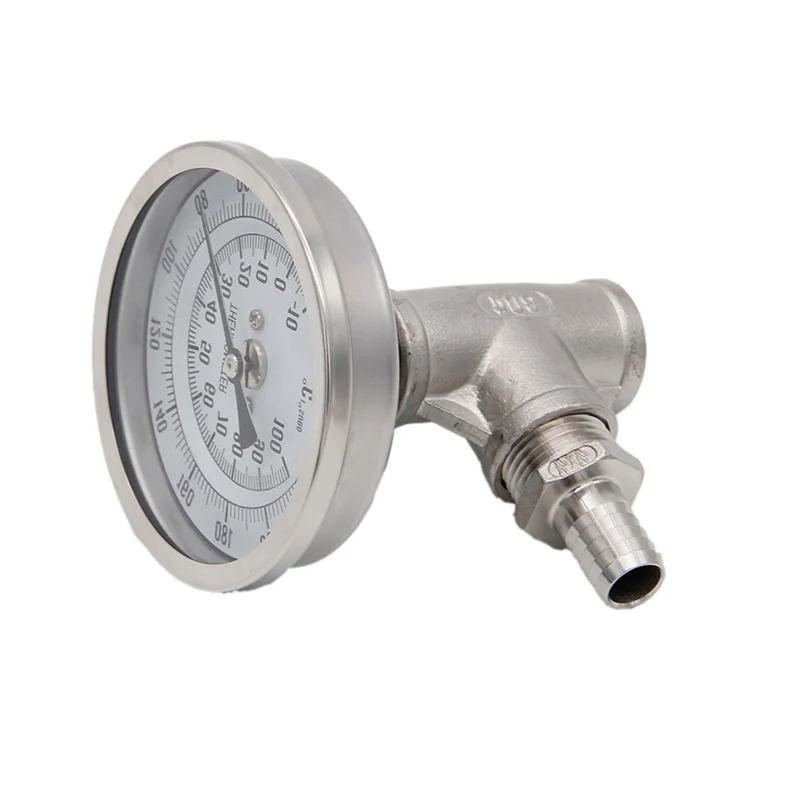 In-Line Termometro Monitor Birra Piastra Refrigeratore Monitor 1/2 "Npt Tee 1/2" Hose Barb 3 "Viso Bi-Metallo Termometro X 2" Della Sonda