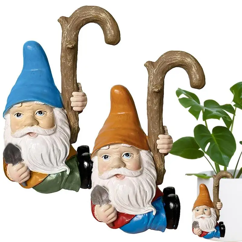 Garden Gnome Statue Funny Gnome Decoration Hold Pala 2Pcs Resin Gnome Figurine Ornament For Patio Yard Lawn Portico Outdoor