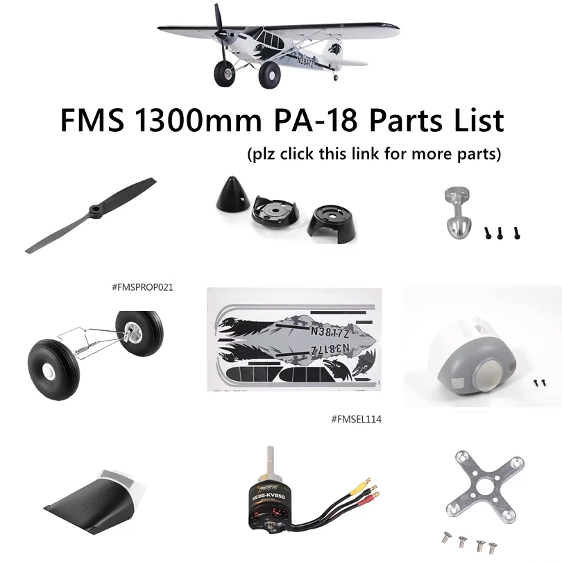Fms 1300Mm 1.3M Pa-18 J3 Cub Piper Parts Elica Spinner Cowl Motor Shaft Mount Board Carrello Di Atterraggio Rc Aereo Aereo Aereo