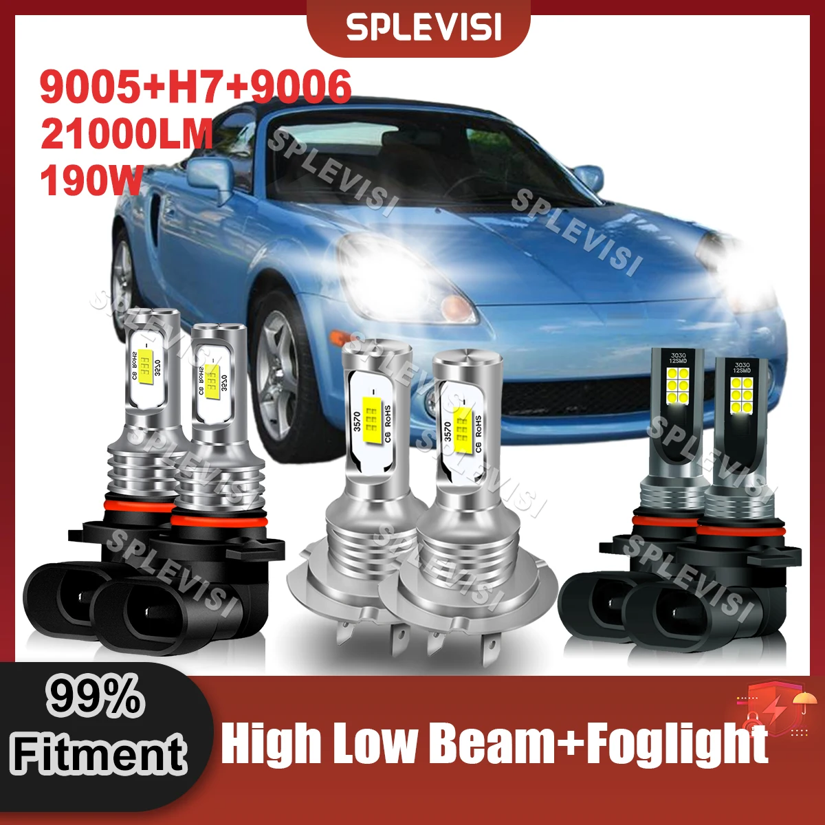 Splevisi Led Headlight High Beam 9005 Low Beam H7 Foglight 9006 Kit 21000Lm Per Toyota Mr2 Spyder 2003 2004 2005 2006 Lampada Per Auto