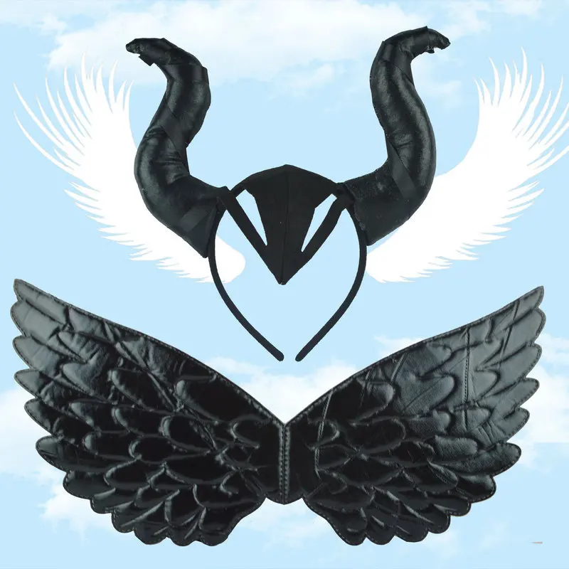 Halloween Performance Demon Black Wings Demon Horn Headwear Hair Band Prop Unicorno Alato Per Bambini