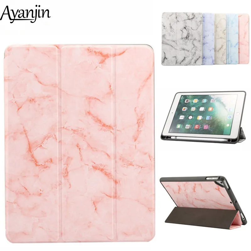 Marmo Posteriore Del Silicone Della Cassa Di Cuoio Magnetica Per Ipad 9.7 2018 Con Apple Pencil Holder Tablet Cover Per Ipad Air 12/Pro Da 9.7 Pollici