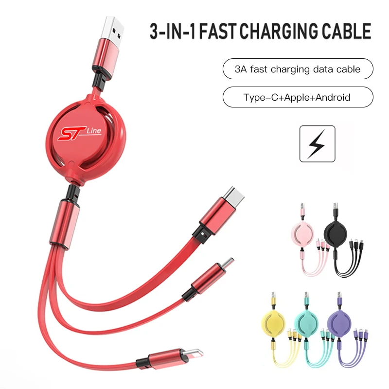 Car Interior 3 In 1 Micro Usb Tipo C Cavo Di Ricarica Rapida Per Ford Focus Mk2 Mk3 Fiesta Mk7 Ranger Mondeo Mk4 S-Max Kuga Mustang