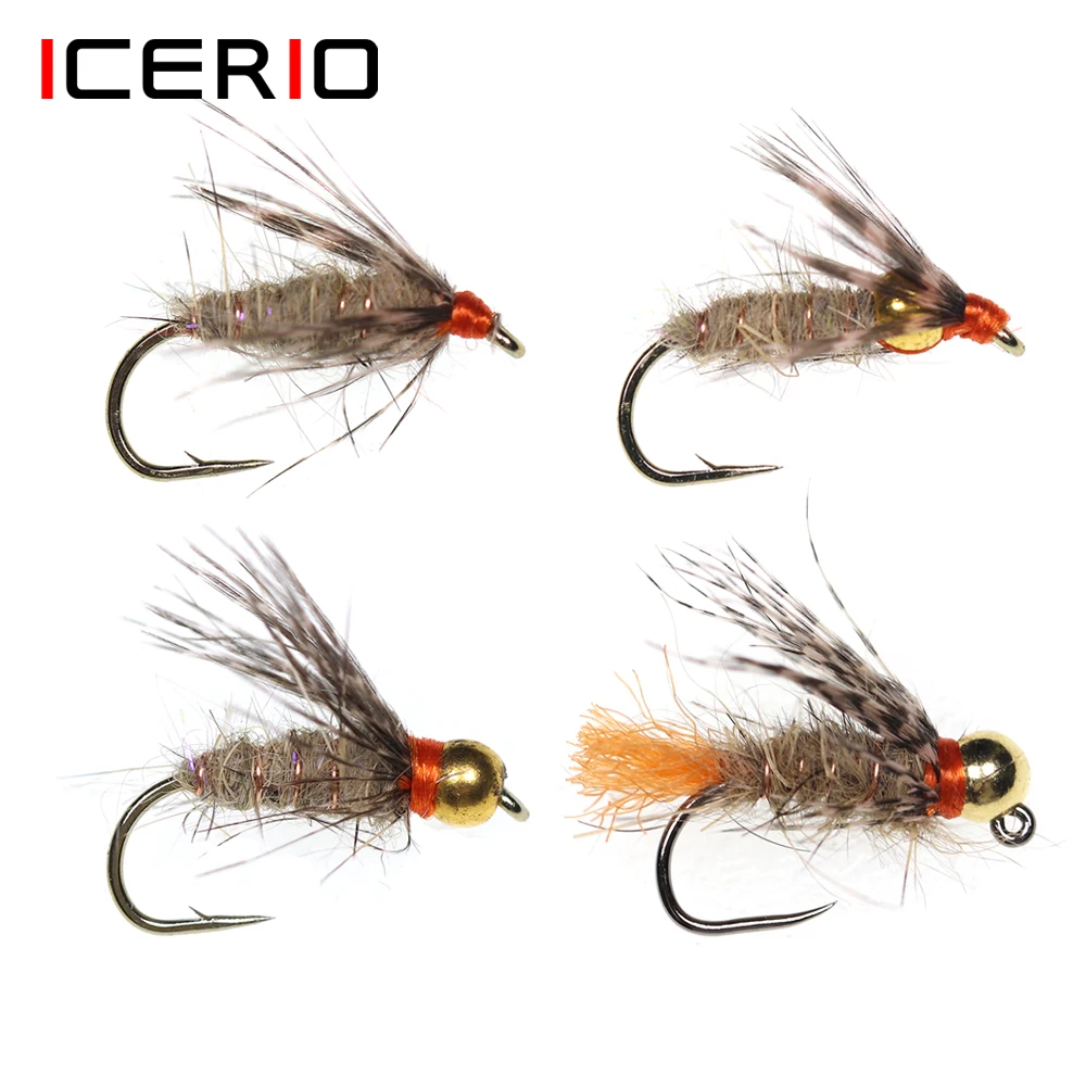 Icians 6 Pz Tungsteno/Ottone Testa Di Perline Morbido Hackle Lepre-Ear Fly Mayfly Emerger Ninfa Trota Pesca Esca Esca