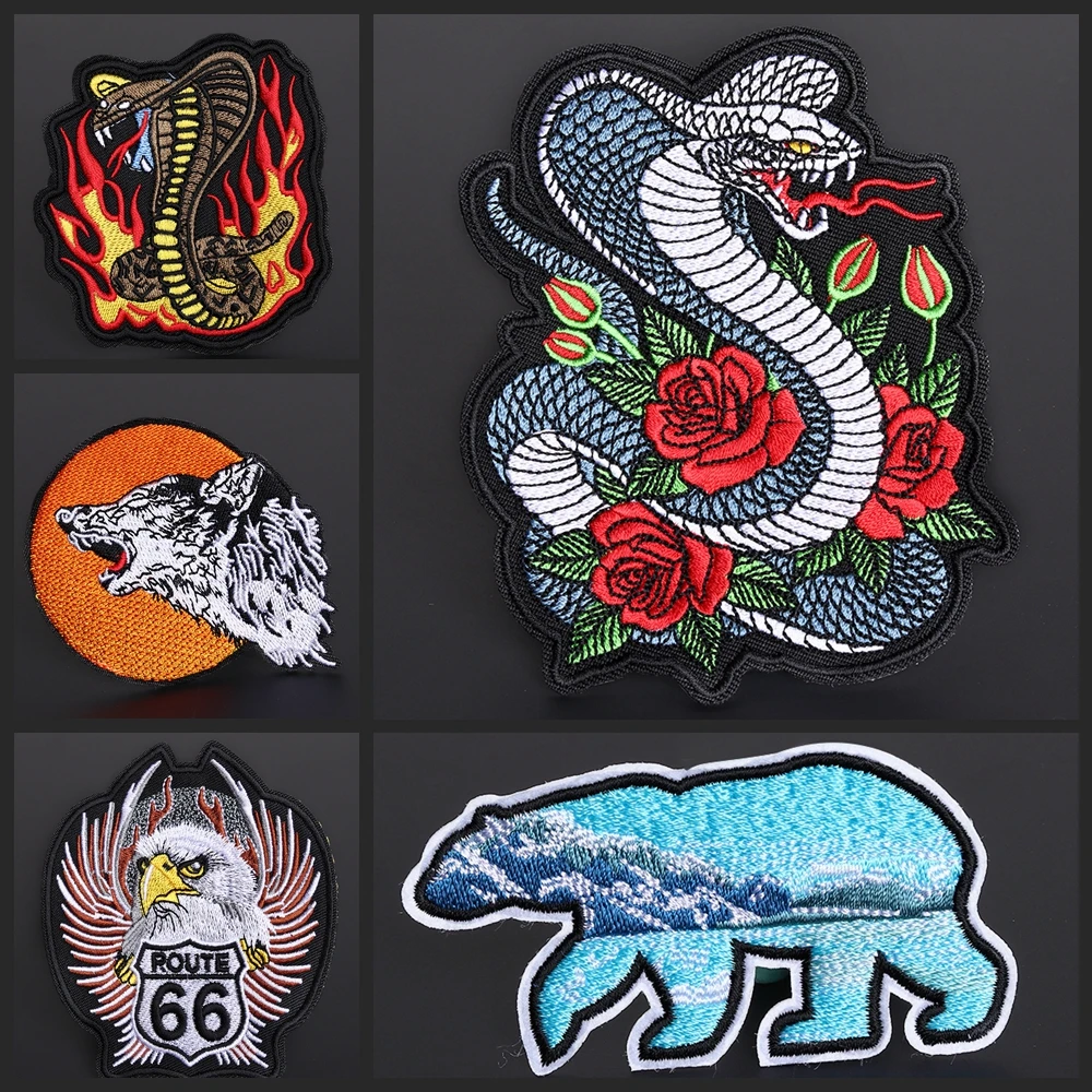 Patch Per Ricamo Di Alta Qualità Iceberg Orso Polare Viper Rose Flame Eagle Punk Patch Coat Zaino In Pelle Decorazione Decalcomania Distintivo