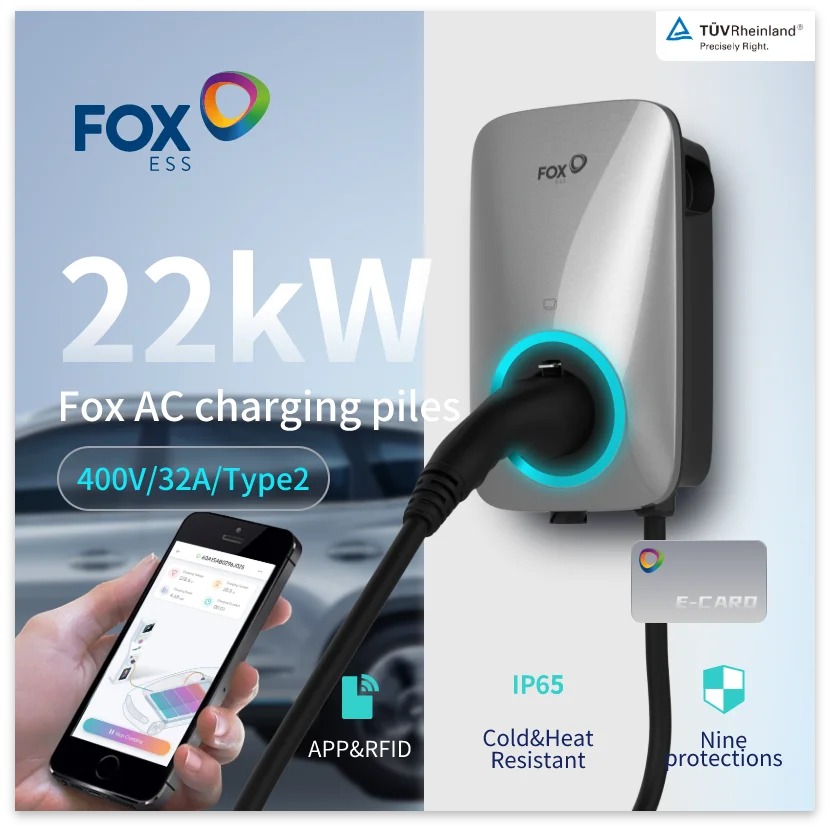 Foxess 22Kw 32A Ev Charger Ocpp Smart Wallbox Type2 3 Fasi Con 4G E App Eu Plug Controller Wallbox Per Auto Elettrica