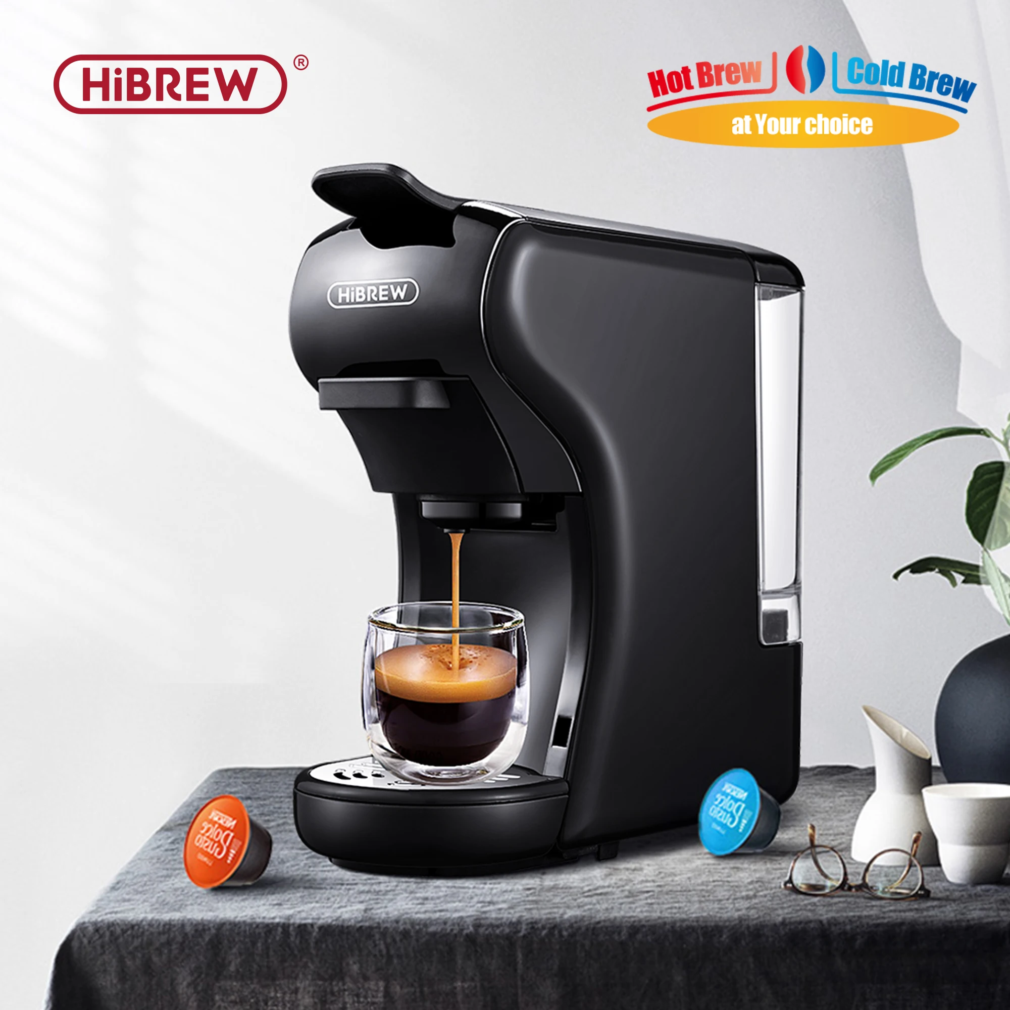 Hibrew Coffee Machine 19 Bar 4 In1 Hot & Cold Multiple Capsule Espresso Cafetera Pod Coffee Maker Dolce Milk Nexpresso Powder H1A