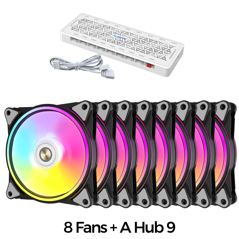 Alseye 8Pcs Set Halo Pro Pc Fan 120Mm 5V 3Pin/4Pin Pwm Fan Silent Led Light Argb Cooling Per Pc Case