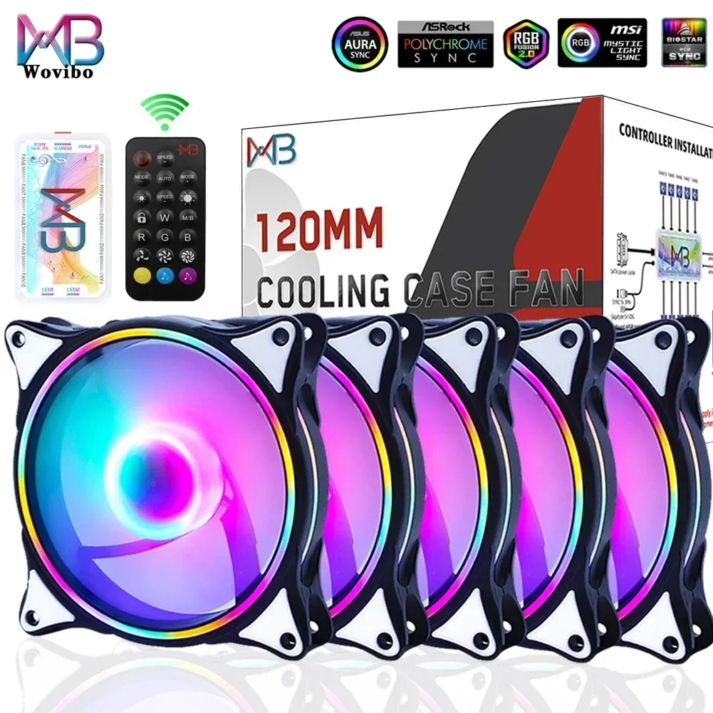 Ventola Wovibo 120Mm Argb Rgb Cooling Ventilador 6Pin Rainbow Computer Case Chassis Fans 12V Silent Adjust 12Cm Aura Sync