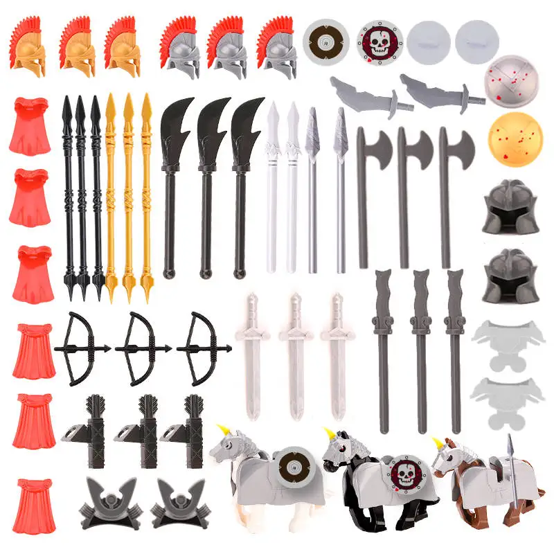 Arma Casco Cape Sword Horse For Spartan Warrior Castle Knight Rome Crusader Shield Spear Crossbow Building Block Figures