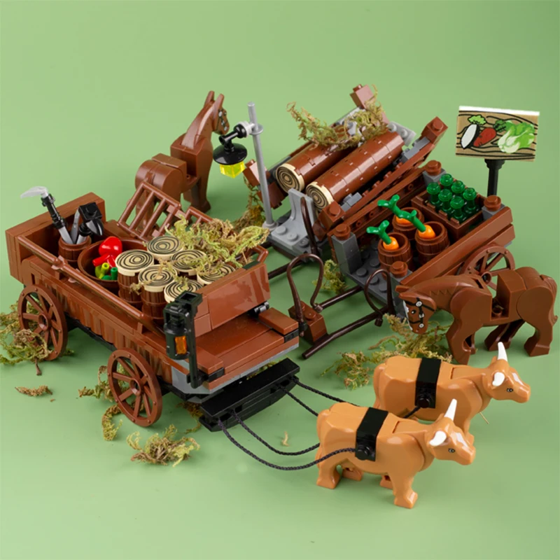 Moc Castle Medievale Trasporto Di Verdure Carrozza Building Blocks Town Wood Wagon Cart Prison Van Horse Carrier Mattoni Giocattoli