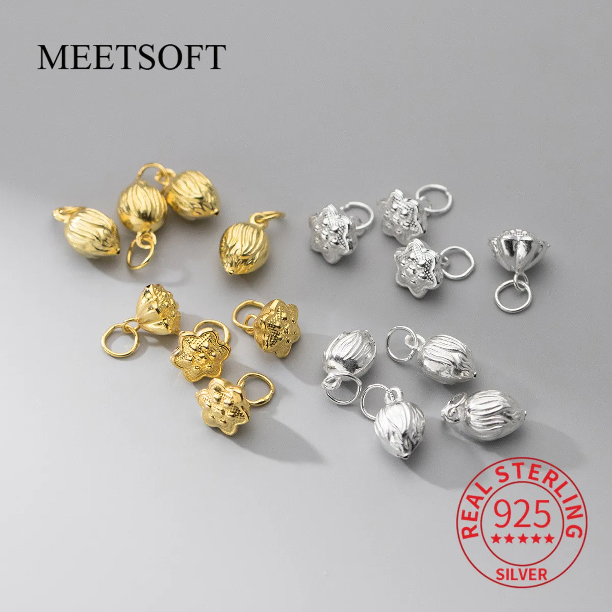 Meetsoft Classic S925 Sterling Silver Bud Lotus Flower Bell Ciondolo Charms Di Accessori Per Bracciali Intrecciati Fatti A Mano Fai Da Te All'Ingrosso