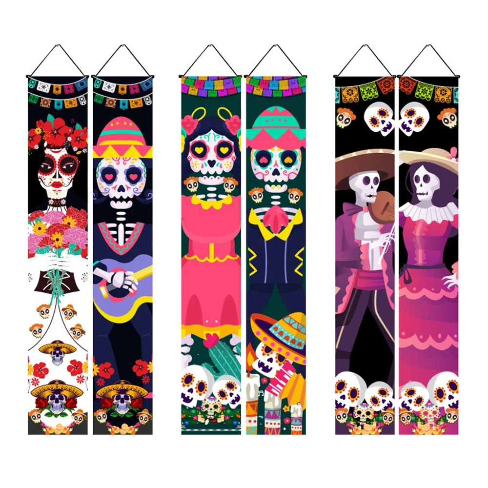 Halloween Skull Ghost Mexican Day Of The Dead Flag Hanging Outdoor Hanging Portico Sign Halloween Puntelli Spaventosi Decorazioni Per La Casa
