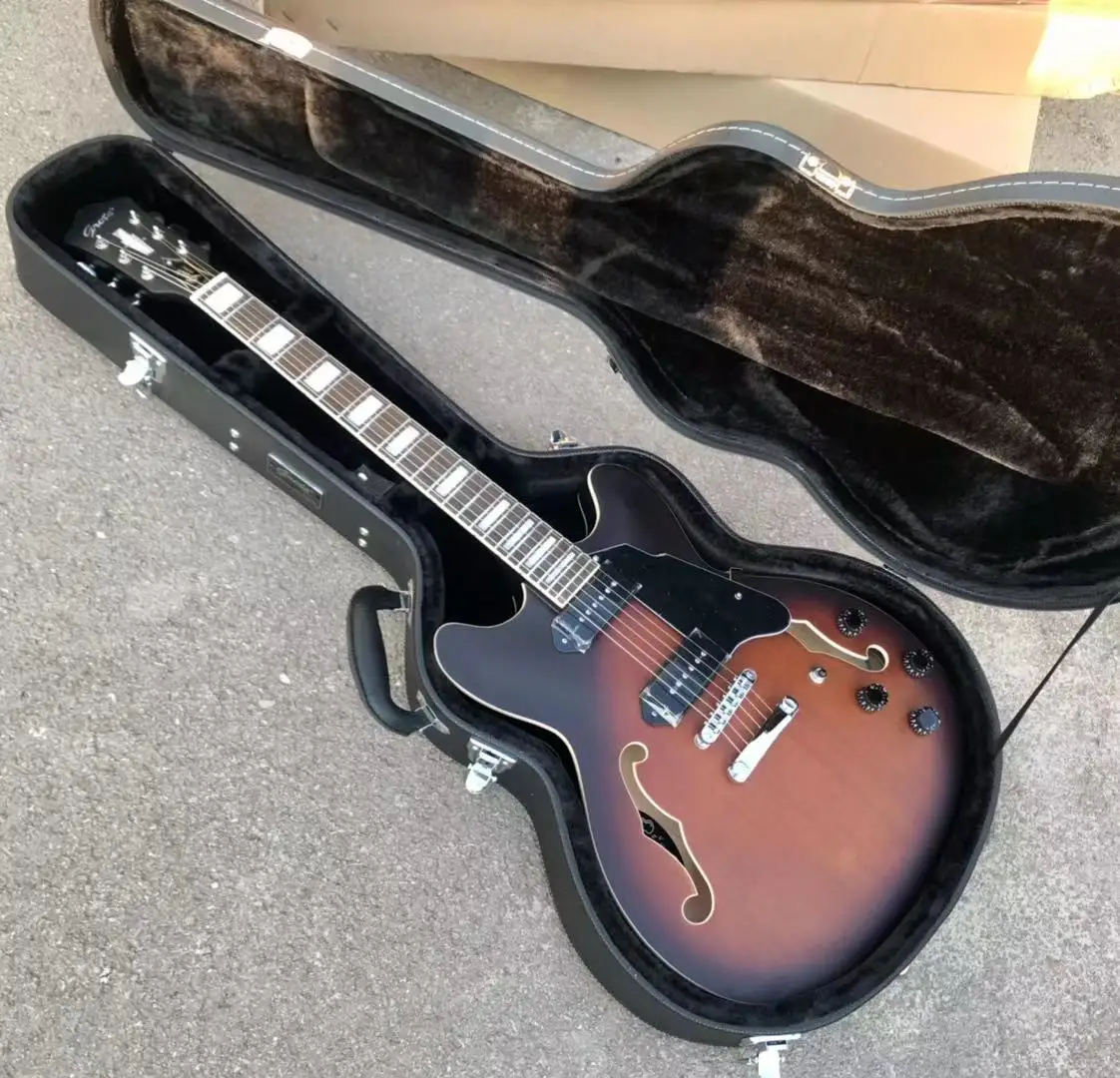 Spedizione Gratuita Finitura Satinata Destrimani Jazz Hollow Body Chitarra Elettrica Mattie Finitura Custom Grote P90 Jazz Guitar