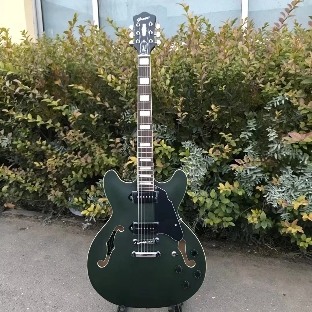 Satin Green Finish Destrimani Jazz Hollow Body Chitarra Elettrica Mattie Finishing Custom Grote P90 Jazz Guitar