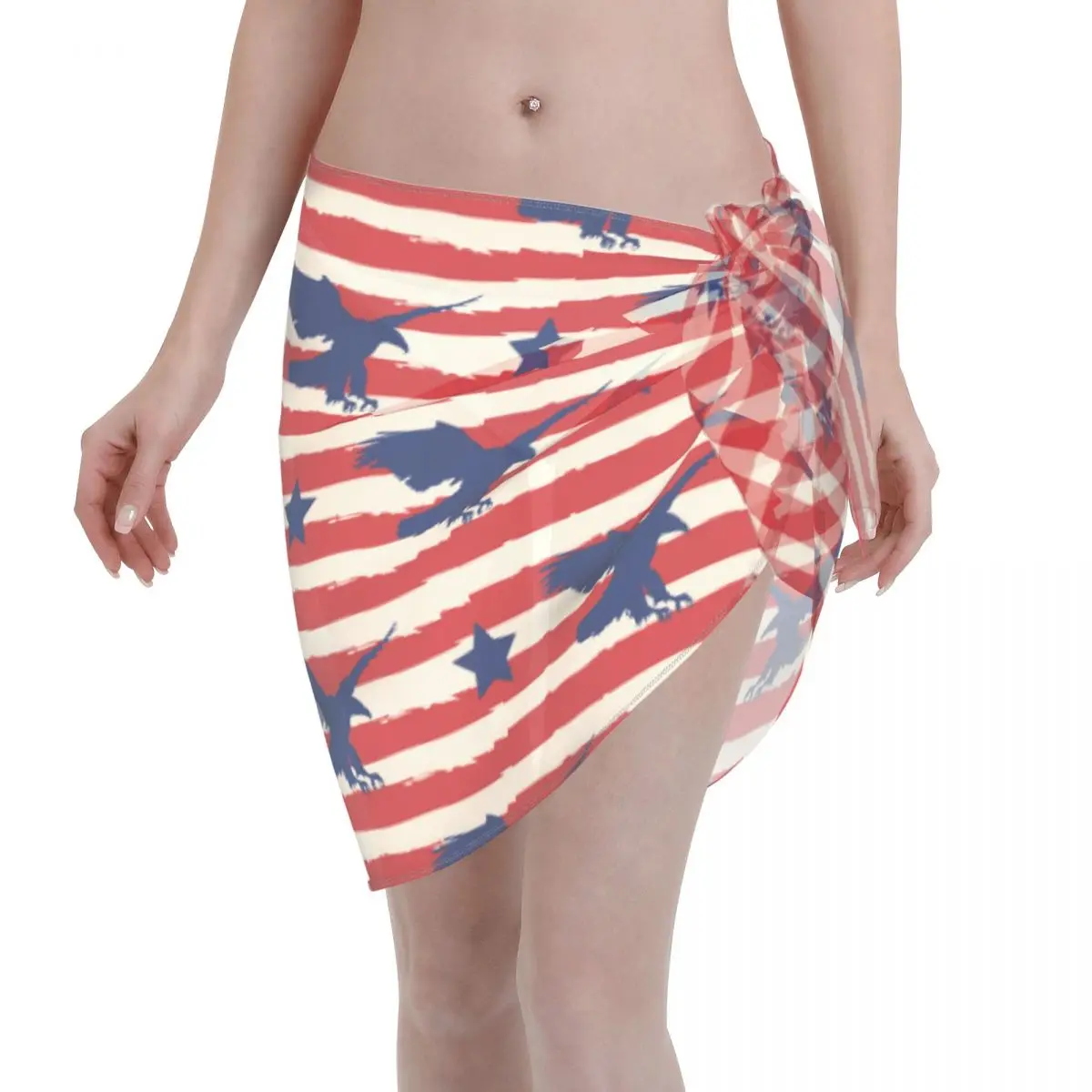 Sexy Chiffon Swimwear Pareo Bird Eagle Cover Up Wrap Sarong Skirt Stripe See Through Beach Wear Swimsuits Bikinis Cover Ups