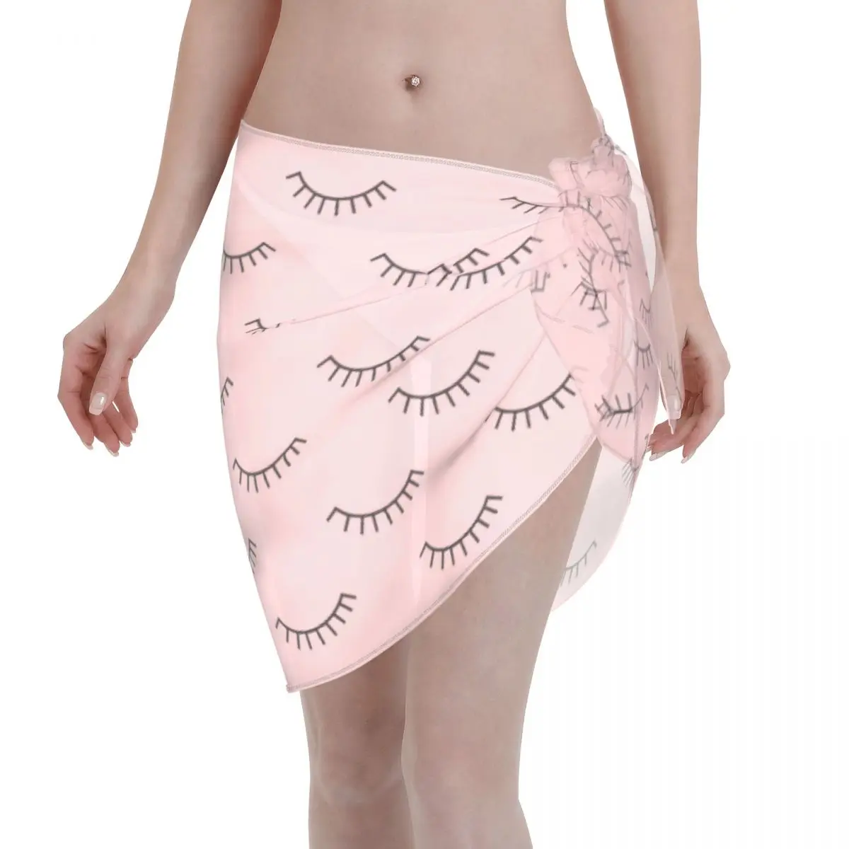 Closed Eyes Scarf Cover Ups Women Cartoon Sheer Ladies Skirt Bikini Cover-Up Sarong