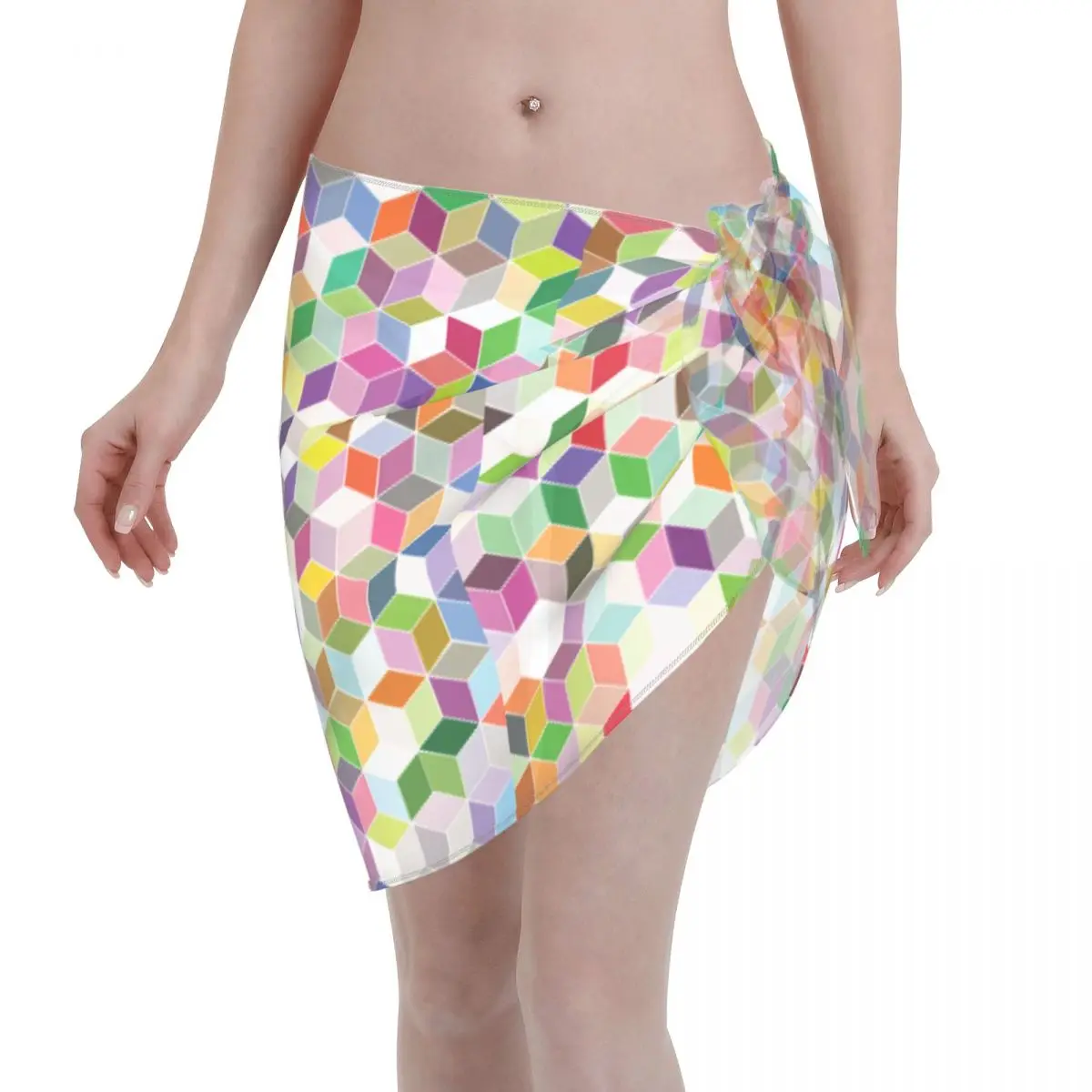 Rainbow Women Beach Cover Up Wrap Chiffon Swimwear Pareo Sarong Beachwear Colorful Abstract Bikinis Cover Ups Skirts Swimsuits