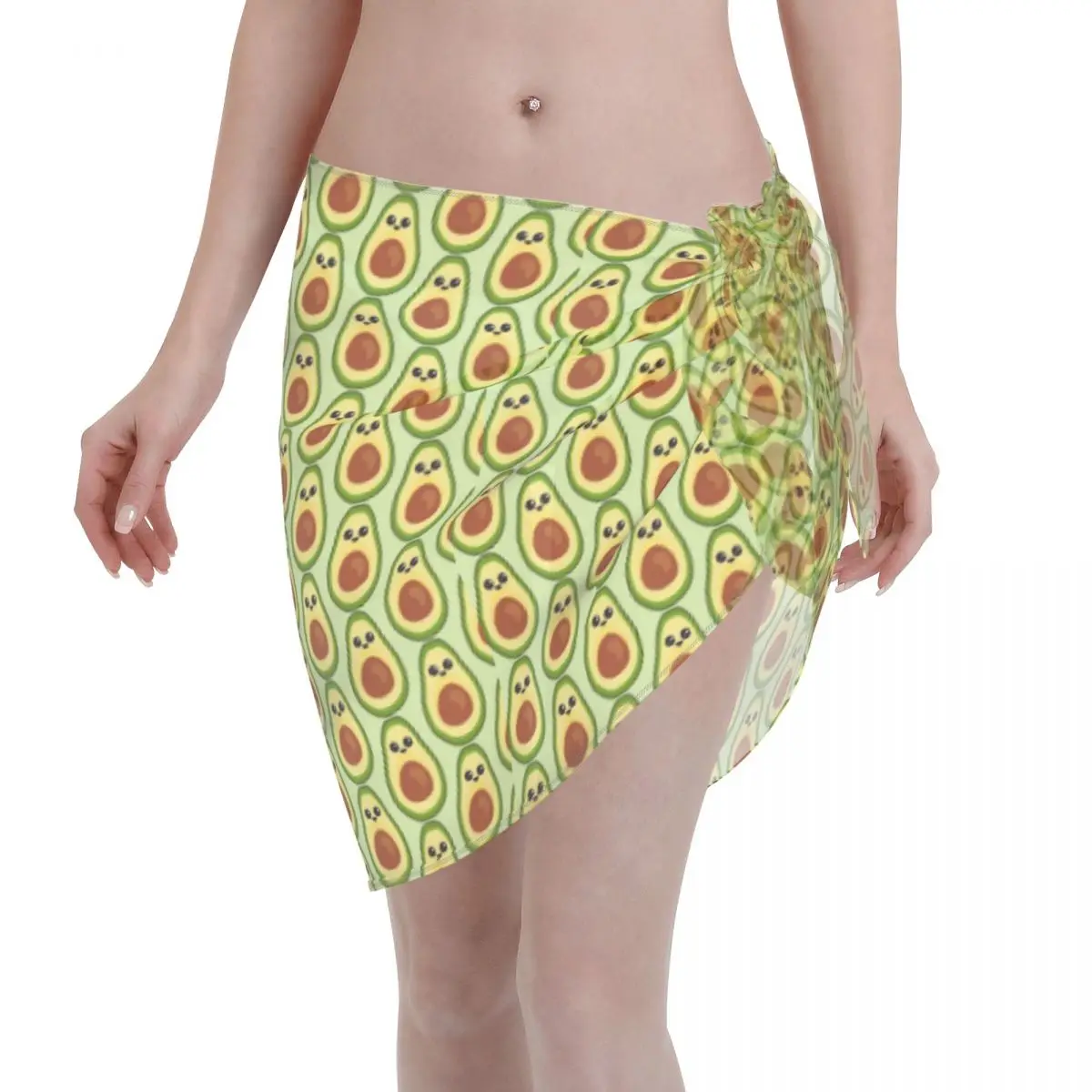 Cute Avocado Women Cover Up Wrap Chiffon Swimwear Pareo Sarong Beach Dress See Through Bikini Covers-Ups Gonne Costumi Da Bagno