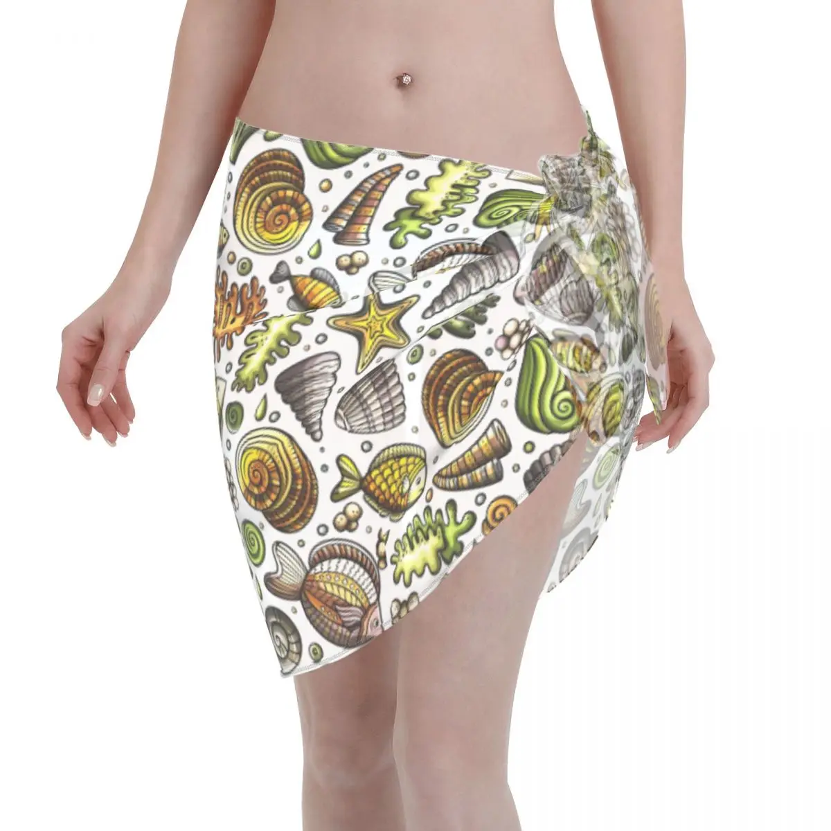 Sea Life Seashell Marine Sexy Women Beach Bikini Cover Up Wrap Chiffon Swimwear Pareo Sarong Beach Wear Bikini Skirt Swimsuit
