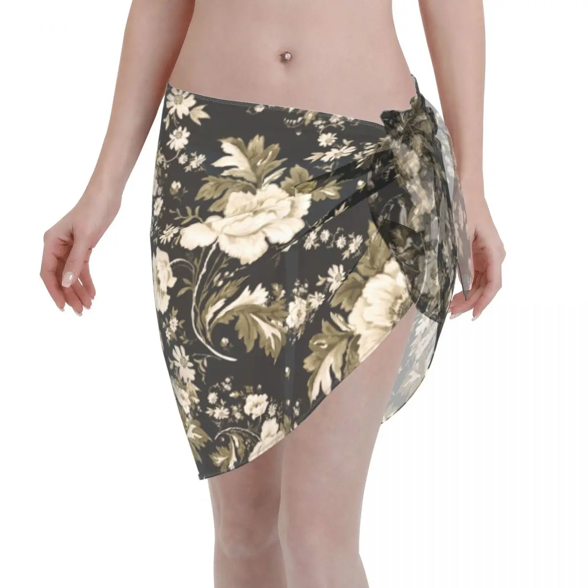 Sexy Women Flower Floral Perspective Kaftan Sarong Beach Wear Retro Bikinis Cover-Ups Skirts Beach Short Skirts