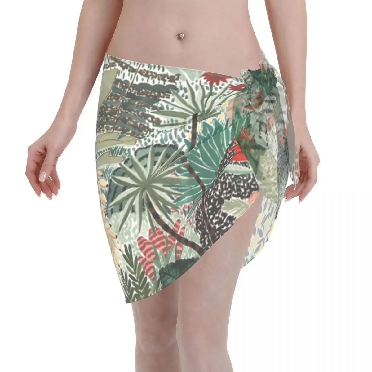 Sexy Women Chiffon Swimwear Pareo Tropical Plants Cover Up Wrap Sarong Skirts Jungle Beachwear Swimsuit Bikinis Cover-Ups